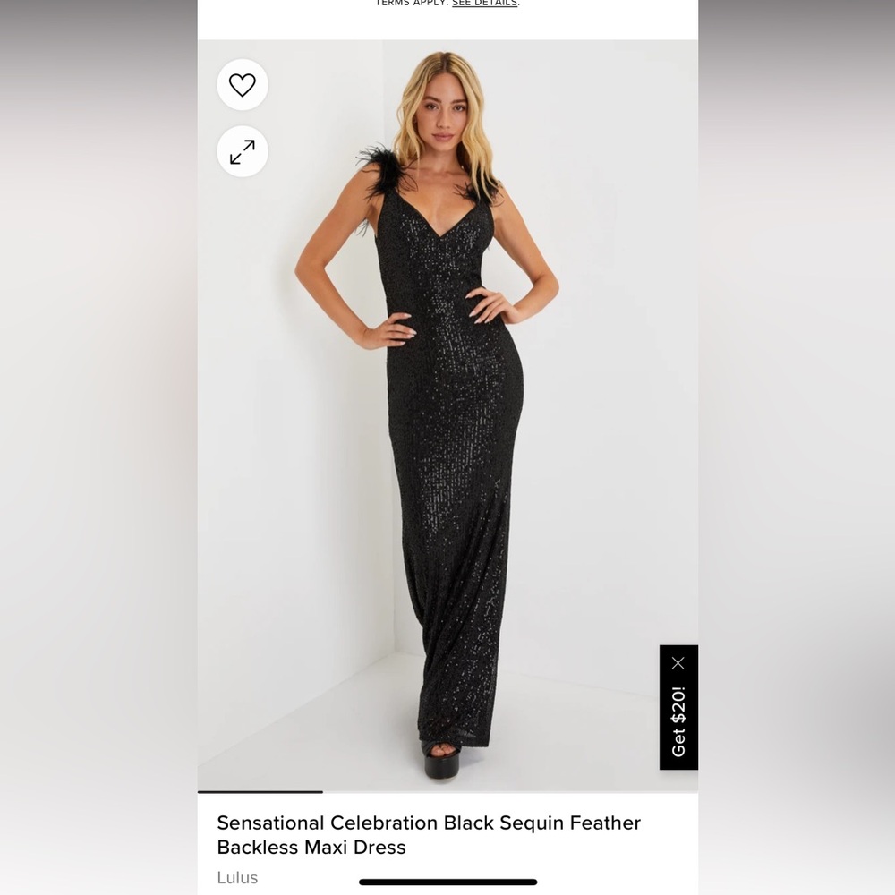 Black Sequence, Feather, Open Back Formal Dress F… - image 1